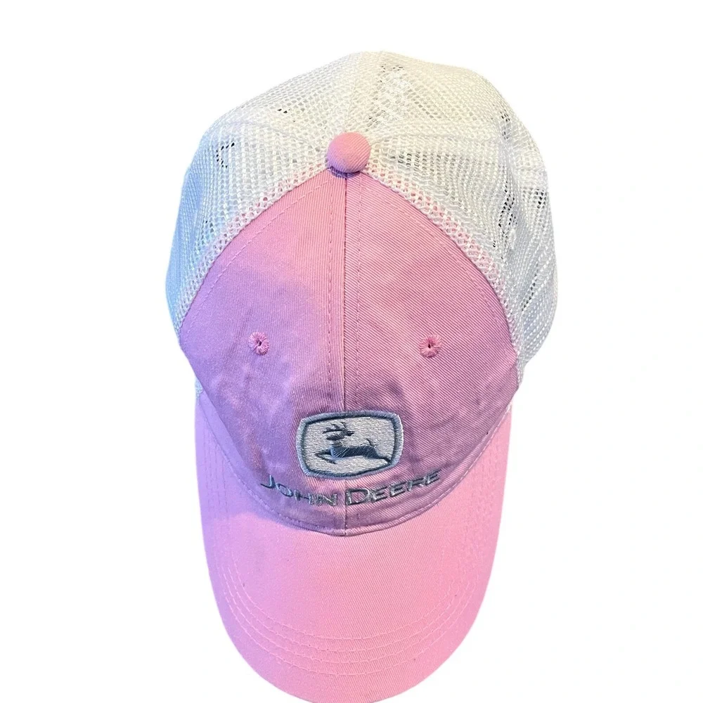 John Deere Trucker Hat Womens Pink White Mesh Snapback Cap Farm Workwear